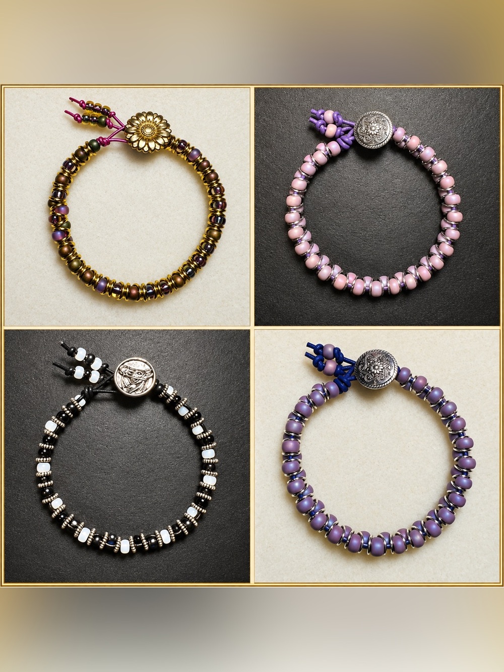 Handmade Leather & Beaded Button Closure Bracelets – Choose One